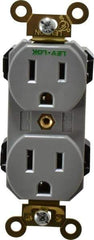 Leviton - 125 VAC, 15 Amp, 5-15R NEMA Configuration, Gray, Industrial Grade, Self Grounding Duplex Receptacle - 1 Phase, 2 Poles, 3 Wire, Flush Mount, Impact and Tamper Resistant - Americas Tooling