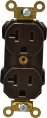 Leviton - 125 VAC, 20 Amp, 5-20R NEMA Configuration, Brown, Industrial Grade, Self Grounding Duplex Receptacle - 1 Phase, 2 Poles, 3 Wire, Flush Mount, Impact and Tamper Resistant - Americas Tooling