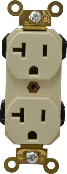 Leviton - 125 VAC, 20 Amp, 5-20R NEMA Configuration, Ivory, Industrial Grade, Self Grounding Duplex Receptacle - 1 Phase, 2 Poles, 3 Wire, Flush Mount, Impact and Tamper Resistant - Americas Tooling