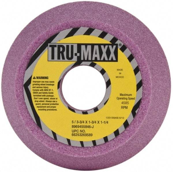 Tru-Maxx - 5" Diam, 1-1/4" Hole Size, 1-3/4" Overall Thickness, 46 Grit, Type 11 Tool & Cutter Grinding Wheel - Coarse Grade, Aluminum Oxide, J Hardness, 4,585 RPM - Americas Tooling