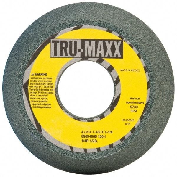 Tru-Maxx - 4" Diam, 1-1/4" Hole Size, 1-1/2" Overall Thickness, 100 Grit, Type 11 Tool & Cutter Grinding Wheel - Fine Grade, Silicon Carbide, I Hardness, 5,730 RPM - Americas Tooling