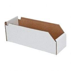 Made in USA - 12" Deep, White Corrugated Cardboard Hopper Shelf Bin - 4" High x 4" Wide x 12" Long - Americas Tooling