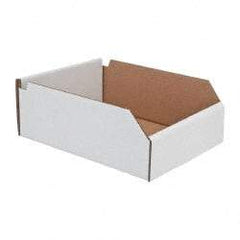 Made in USA - 12" Deep, White Corrugated Cardboard Hopper Shelf Bin - 4" High x 8" Wide x 12" Long - Americas Tooling