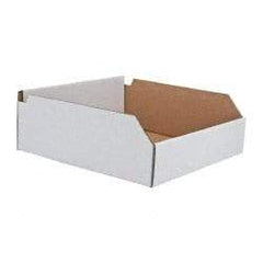 Made in USA - 12" Deep, White Corrugated Cardboard Hopper Shelf Bin - 4" High x 12" Wide x 12" Long - Americas Tooling