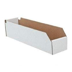 Made in USA - 18" Deep, White Corrugated Cardboard Hopper Shelf Bin - 4" High x 4" Wide x 18" Long - Americas Tooling