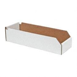 Made in USA - 18" Deep, White Corrugated Cardboard Hopper Shelf Bin - 4" High x 6" Wide x 18" Long - Americas Tooling