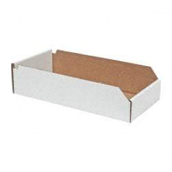 Made in USA - 18" Deep, White Corrugated Cardboard Hopper Shelf Bin - 4" High x 8" Wide x 18" Long - Americas Tooling