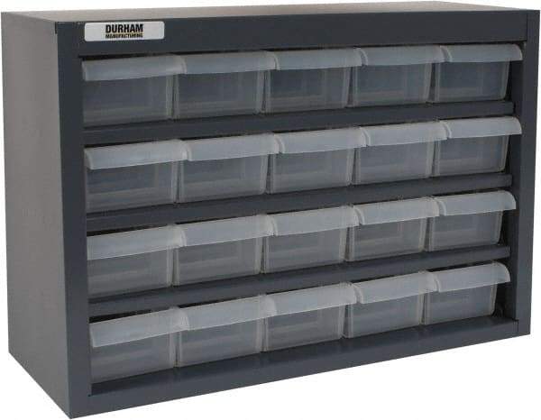 Durham - 20 Drawer, Small Parts Steel Storage Cabinet w/Plastic Drawers - 6-3/8" Deep x 16-3/4" Wide x 12" High - Americas Tooling