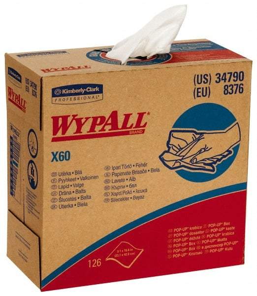 WypAll - X60 Dry Shop Towel/Industrial Wipes - Pop-Up, 16-3/4" x 9" Sheet Size, White - Americas Tooling