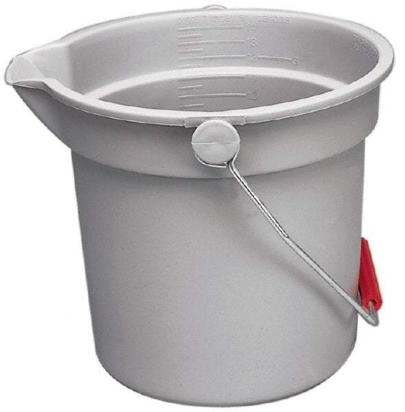 Rubbermaid - 14 Qt, 11-1/4" High, Plastic Round Gray Single Pail with Pour Spout - Handle Included, 12" Top Diam - Americas Tooling