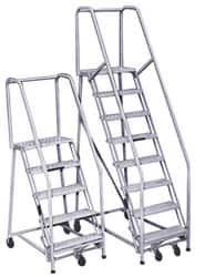 PW Platforms - 6 Step Ladder - Rolling Safety Ladder, 300 Lb Capacity, 60" Platform Height, 26" Base Width x 48" Base Depth, Perforated Tread - Americas Tooling