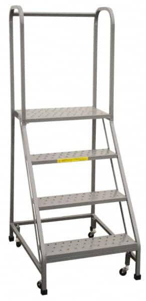 PW Platforms - 4 Step Ladder - Rolling Safety Ladder, 300 Lb Capacity, 40" Platform Height, 26" Base Width x 34" Base Depth - Americas Tooling