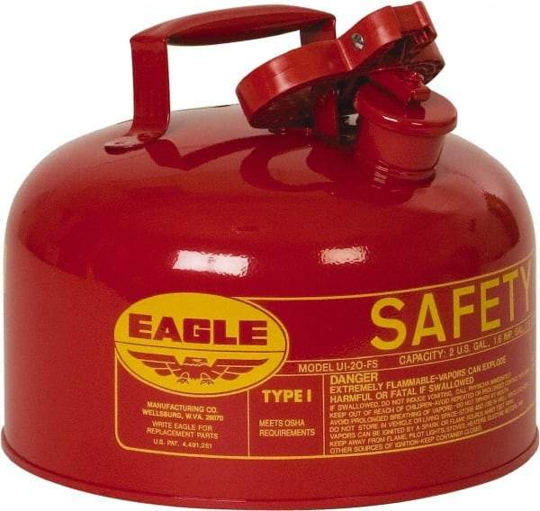 Eagle - 2 Gal Galvanized Steel Type I Safety Can - 9-1/2" High x 11-1/4" Diam, Red with Yellow - Americas Tooling