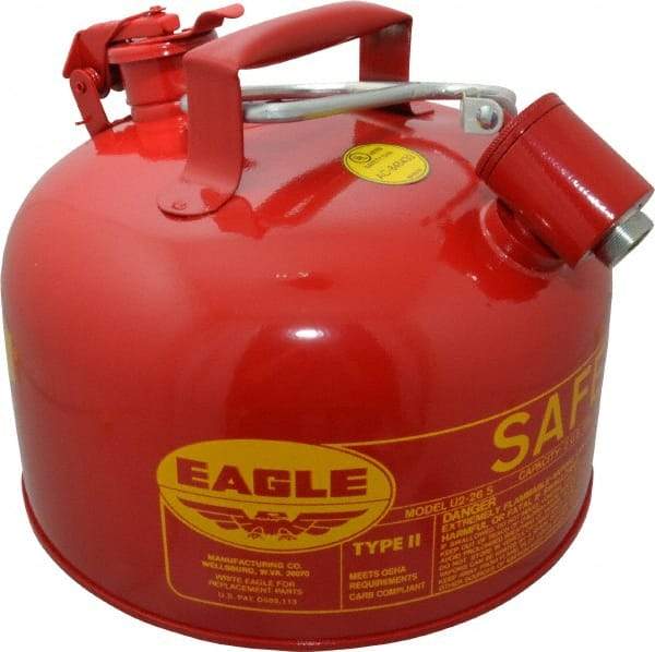 Eagle - 2 Gal Galvanized Steel Type II Safety Can - 9-1/2" High x 11-1/4" Diam, Red with Yellow - Americas Tooling