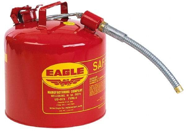 Eagle - 5 Gal Galvanized Steel Type II Safety Can - 13-1/2" High x 12-1/2" Diam, Red with Yellow - Americas Tooling