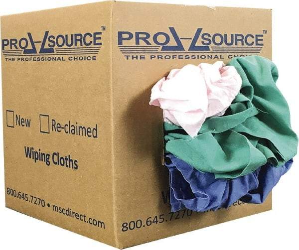 PRO-SOURCE - Reclaimed Poly/Cotton T-Shirt Rags - Assorted Colors, Poly/Cotton, Low Lint, 5 Lbs. at 4 to 6 per Pound, Box - Americas Tooling