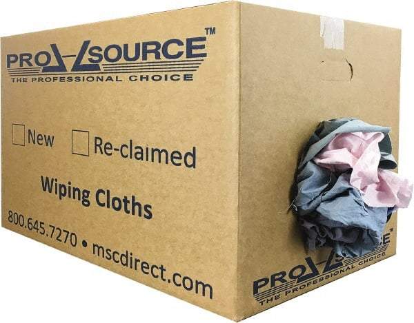 PRO-SOURCE - Reclaimed Poly/Cotton T-Shirt Rags - Assorted Colors, Poly/Cotton, Low Lint, 25 Lbs. at 4 to 6 per Pound, Box - Americas Tooling