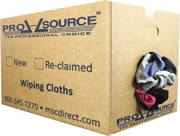 PRO-SOURCE - Reclaimed Cotton T-Shirt Rags - Assorted Colors, Polo, Low Lint, 25 Lbs. at 3 to 4 per Pound, Box - Americas Tooling