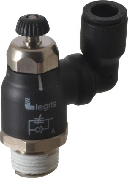 Legris - 3/8" Tube OD x 3/8" Male NPT Compact Swivel Outlet Flow Control Regulator - 0 to 145 psi & Nylon Material - Americas Tooling