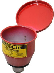 Justrite - 4-1/2" High x 4-1/2" Diam, Galvanized Steel, Manual Closing Pail Funnel with Flame Arrester - 1" Arrester/Tube Length, 5 Gal Drum/Pail Capacity - Americas Tooling