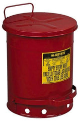 Justrite - 10 Gallon Capacity, Galvanized Steel Disposal Can - 13-15/16 Inch Wide/Diameter x 18-1/4 Inch High, Red, Foot Operated, Approved FM and UL - Americas Tooling