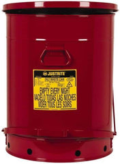 Justrite - 21 Gallon Capacity, Galvanized Steel Disposal Can - 18-3/8 Inch Wide/Diameter x 23-7/16 Inch High, Red, Foot Operated, Approved FM and UL - Americas Tooling