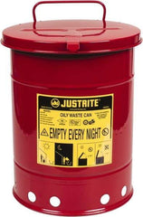 Justrite - 6 Gallon Capacity, Galvanized Steel Disposal Can - 11-7/8 Inch Wide/Diameter x 15-7/8 Inch High, Red, Hand Operated, Approved FM and UL - Americas Tooling