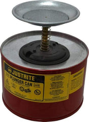 Justrite - 2 Quart Capacity, 7-3/8 Inch High x 7-1/4 Inch Diameter, Steel Plunger Can - 5 Inch Dasher Diameter, Red, Approval Listing/Regulation FM - Americas Tooling