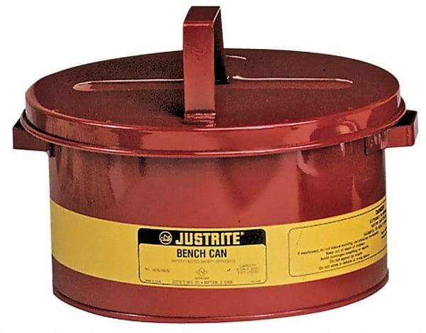 Justrite - 1 Gallon Capacity, Coated Steel, Red Bench Can - 4-1/2 Inch High x 9-3/8 Inch Diameter, 7-1/2 Inch Dasher Diameter - Americas Tooling