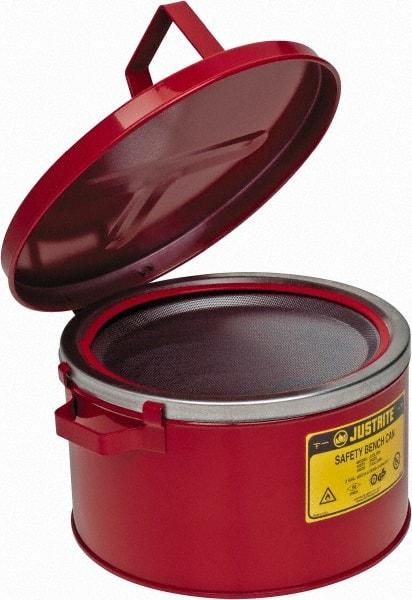 Justrite - 2 Gallon Capacity, Coated Steel, Red Bench Can - 5-7/8 Inch High x 11-1/2 Inch Diameter, 9-3/4 Inch Dasher Diameter - Americas Tooling