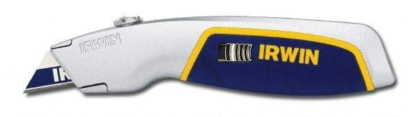 Irwin - Retractable Utility Knife - Silver & Blue Plastic Handle, 3 Blades Included - Americas Tooling