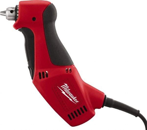 Milwaukee Tool - 3/8" Keyed Chuck, 1,300 RPM, Angled Handle Electric Drill - 3.5 Amps, 120 Volts, Reversible, Includes Chuck Key with Holder - Americas Tooling