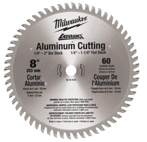 Milwaukee Tool - 8" Diam, 5/8" Arbor Hole Diam, 60 Tooth Wet & Dry Cut Saw Blade - Carbide-Tipped, Burr-Free & Smooth Action, Standard Round Arbor - Americas Tooling