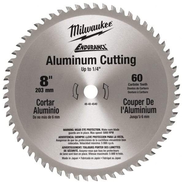 Milwaukee Tool - 8" Diam, 5/8" Arbor Hole Diam, 60 Tooth Wet & Dry Cut Saw Blade - Carbide-Tipped, Burr-Free & Smooth Action, Standard Round Arbor - Americas Tooling