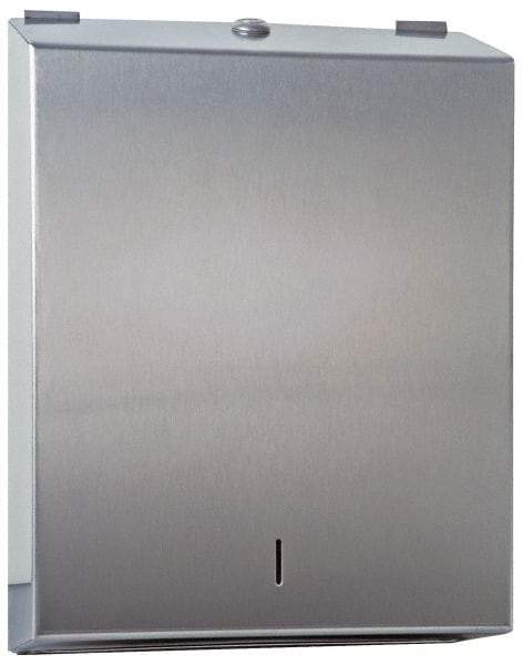 Made in USA - Manual, Stainless Steel Paper Towel Dispenser - 14-1/2" High x 11" Wide x 4" Deep, 2 Sleeves, Silver - Americas Tooling