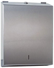 Made in USA - Manual, Stainless Steel Paper Towel Dispenser - 14-1/2" High x 11" Wide x 4" Deep, 2 Sleeves, Silver - Americas Tooling