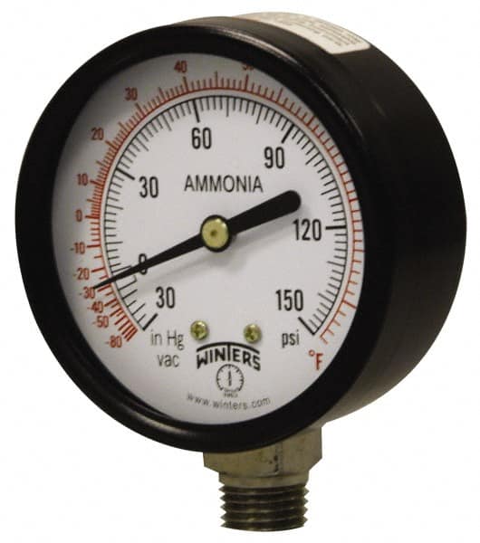 Winters - 4" Dial, 1/4 Thread, 30-0-300 Scale Range, Pressure Gauge - Lower Connection Mount, Accurate to 3-2-3% of Scale - Americas Tooling