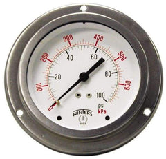 Winters - 2-1/2" Dial, 1/4 Thread, 0-600 Scale Range, Pressure Gauge - Front Flange Panel Mount, Center Back Connection Mount, Accurate to 1.5% of Scale - Americas Tooling