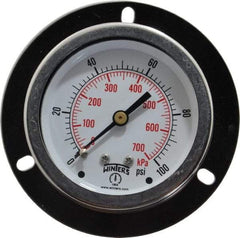 Winters - 2-1/2" Dial, 1/4 Thread, 0-100 Scale Range, Pressure Gauge - Front Flange Panel Mount, Center Back Connection Mount, Accurate to 1.5% of Scale - Americas Tooling