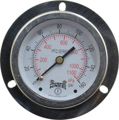 Winters - 2-1/2" Dial, 1/4 Thread, 0-160 Scale Range, Pressure Gauge - Front Flange Panel Mount, Center Back Connection Mount, Accurate to 1.5% of Scale - Americas Tooling