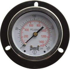 Winters - 2-1/2" Dial, 1/4 Thread, 0-200 Scale Range, Pressure Gauge - Front Flange Panel Mount, Center Back Connection Mount, Accurate to 1.5% of Scale - Americas Tooling