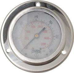 Winters - 2-1/2" Dial, 1/4 Thread, 0-300 Scale Range, Pressure Gauge - Front Flange Panel Mount, Center Back Connection Mount, Accurate to 1.5% of Scale - Americas Tooling