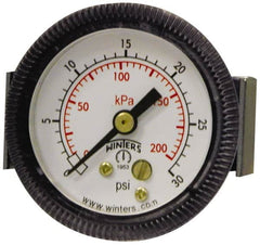 Winters - 2" Dial, 1/8 Thread, 0-30 Scale Range, Pressure Gauge - U-Clamp Panel Mount, Center Back Connection Mount, Accurate to 2.5% of Scale - Americas Tooling