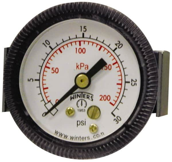 Winters - 2" Dial, 1/8 Thread, 0-200 Scale Range, Pressure Gauge - U-Clamp Panel Mount, Center Back Connection Mount, Accurate to 2.5% of Scale - Americas Tooling