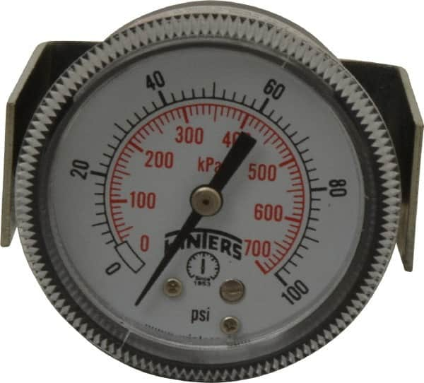 Winters - 2" Dial, 1/8 Thread, 0-100 Scale Range, Pressure Gauge - U-Clamp Panel Mount, Center Back Connection Mount, Accurate to 2.5% of Scale - Americas Tooling