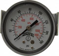 Winters - 2" Dial, 1/8 Thread, 0-160 Scale Range, Pressure Gauge - U-Clamp Panel Mount, Center Back Connection Mount, Accurate to 2.5% of Scale - Americas Tooling