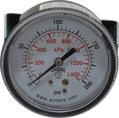 Winters - 2-1/2" Dial, 1/4 Thread, 0-200 Scale Range, Pressure Gauge - U-Clamp Panel Mount, Center Back Connection Mount, Accurate to 2.5% of Scale - Americas Tooling