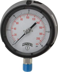 Winters - 4-1/2" Dial, 1/2 Thread, 0-30 Scale Range, Pressure Gauge - Lower Connection Mount, Accurate to 0.5% of Scale - Americas Tooling