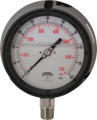 Winters - 4-1/2" Dial, 1/2 Thread, 0-100 Scale Range, Pressure Gauge - Lower Connection Mount, Accurate to 0.5% of Scale - Americas Tooling