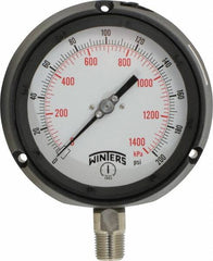 Winters - 4-1/2" Dial, 1/2 Thread, 0-200 Scale Range, Pressure Gauge - Lower Connection Mount, Accurate to 0.5% of Scale - Americas Tooling